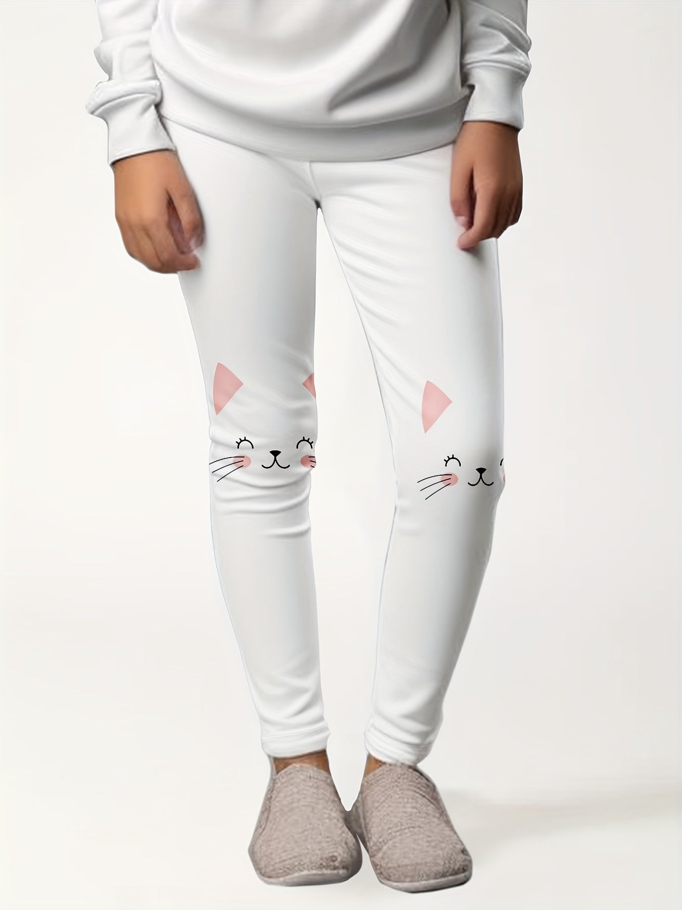 Girls Thick Kitty Graphic Leggings Comfy Solid Leggings