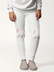 Girls Thick Kitty Graphic Leggings Comfy Solid Leggings