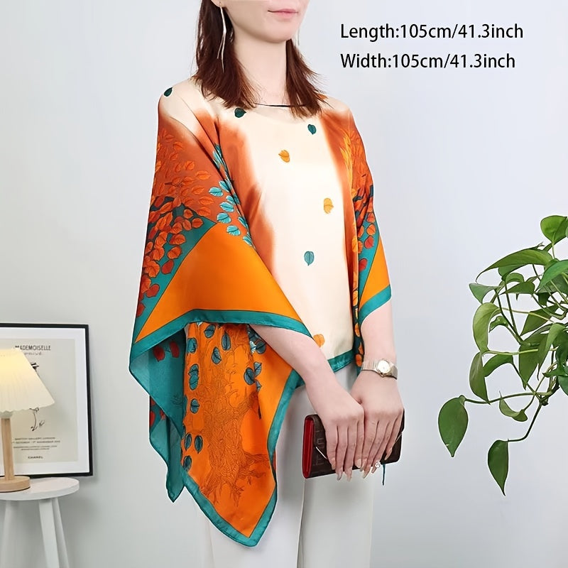 Square Large Shawl Satin Orange & Sun Protection Shawl