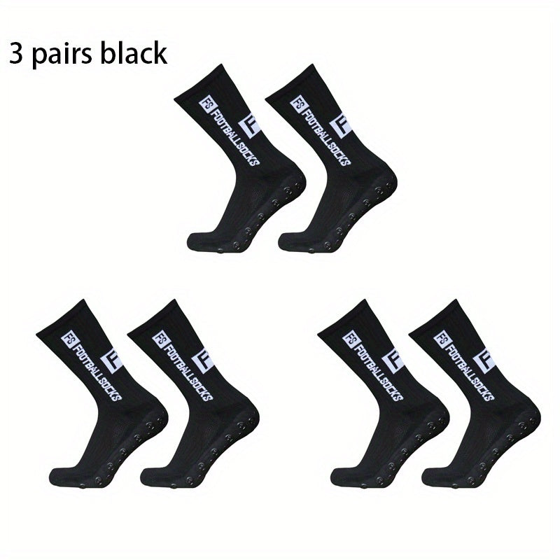 3 Pairs Non slip Silicone Athletic Socks For Football Moisture Wicking
