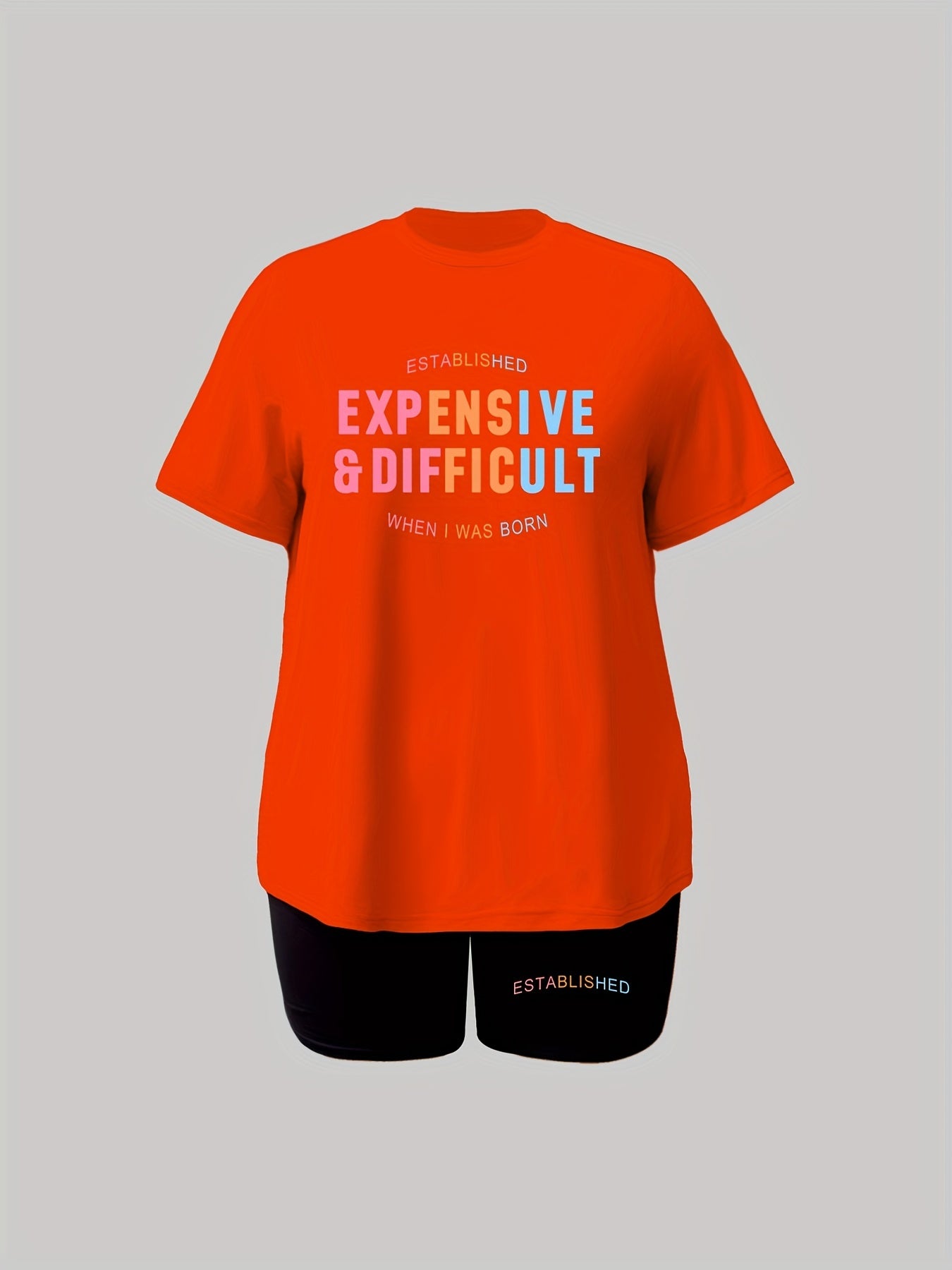  Slogan Print Short Sleeve Top & Shorts Set