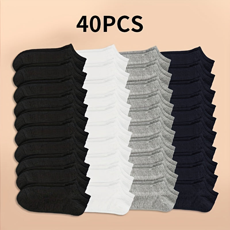 20 40 Pairs Solid Ankle Socks Soft & Lightweight Women's Stockings