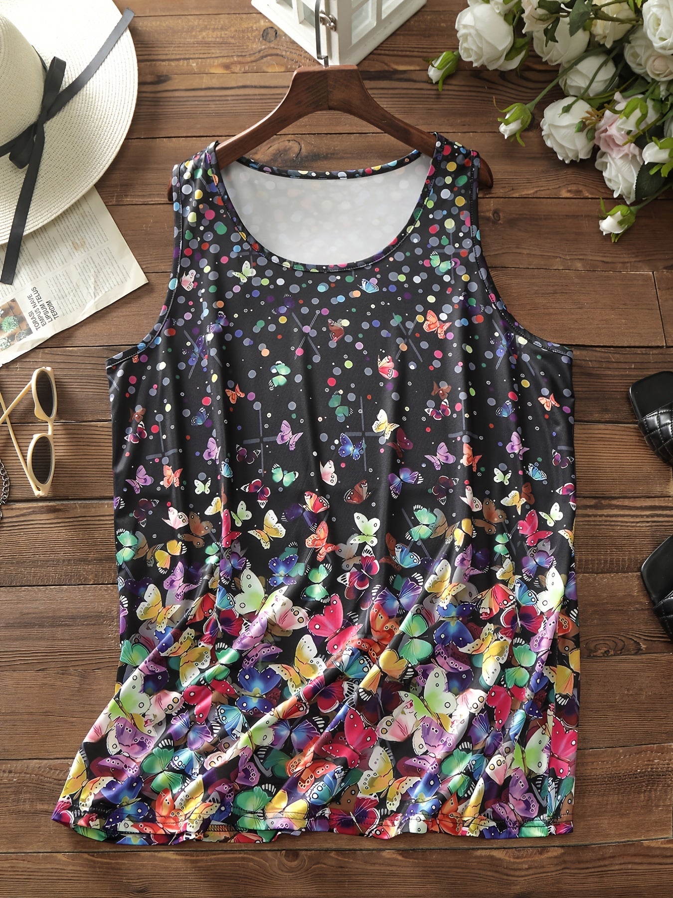  Colorful Dot & Butterfly Print Tank Top