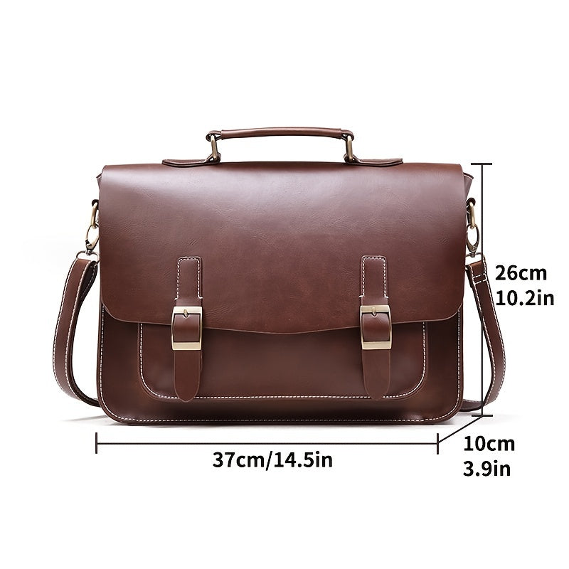 Business PU Leather Briefcase Men's Shoulder Messenger Bag Horizontal Retro