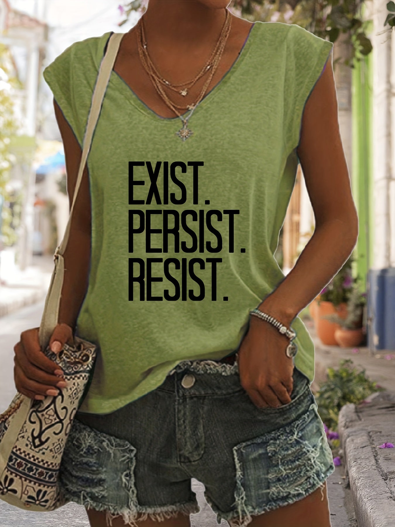 Letter Print V Neck Tank Top Casual Sleeveless