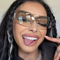 Rhinestone Decor Gradient Rimless Sunglasses UV400