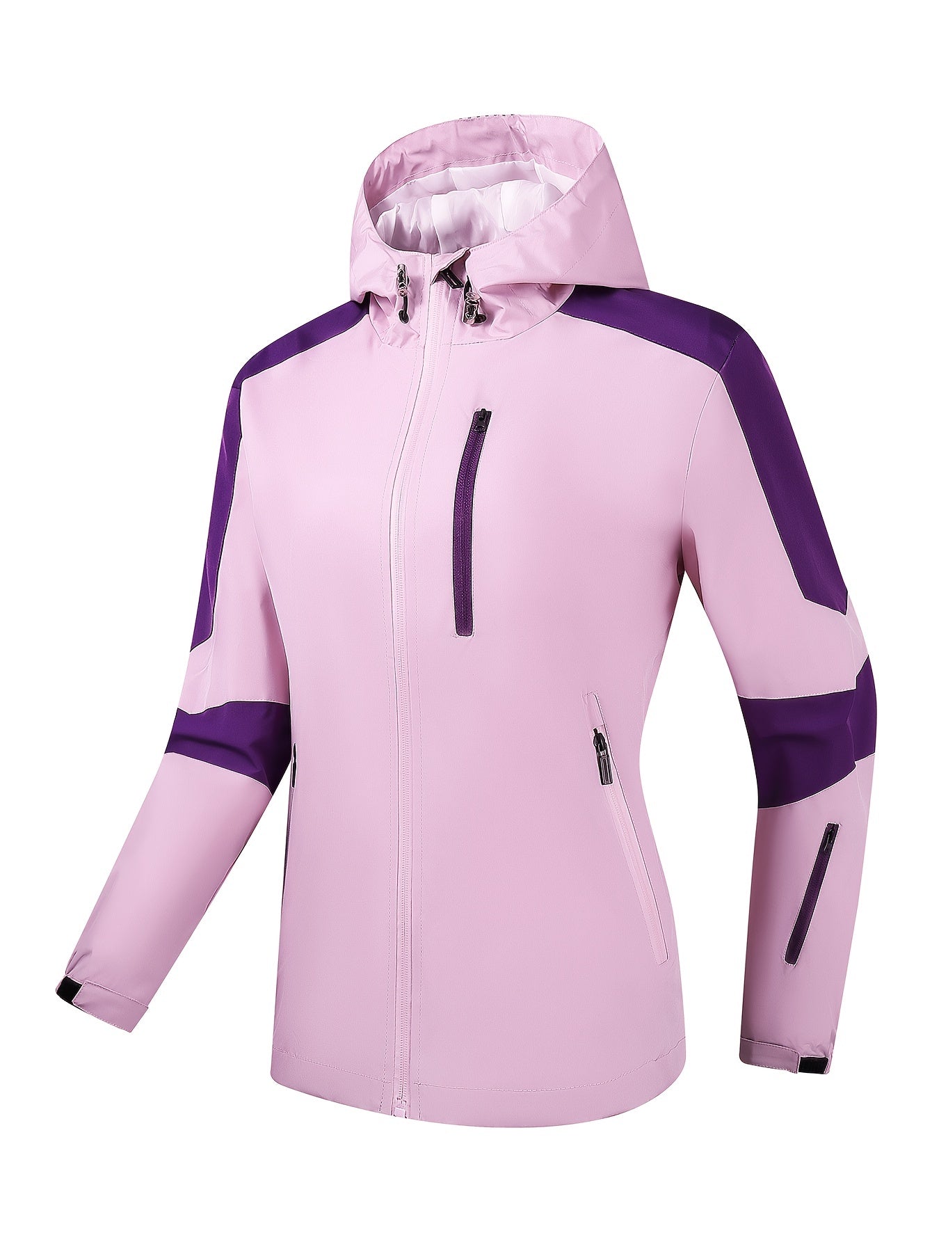  Colorblock Zip Up Hooded Jacket