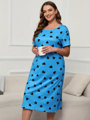  Heart Print Short Sleeve Lounge Dress