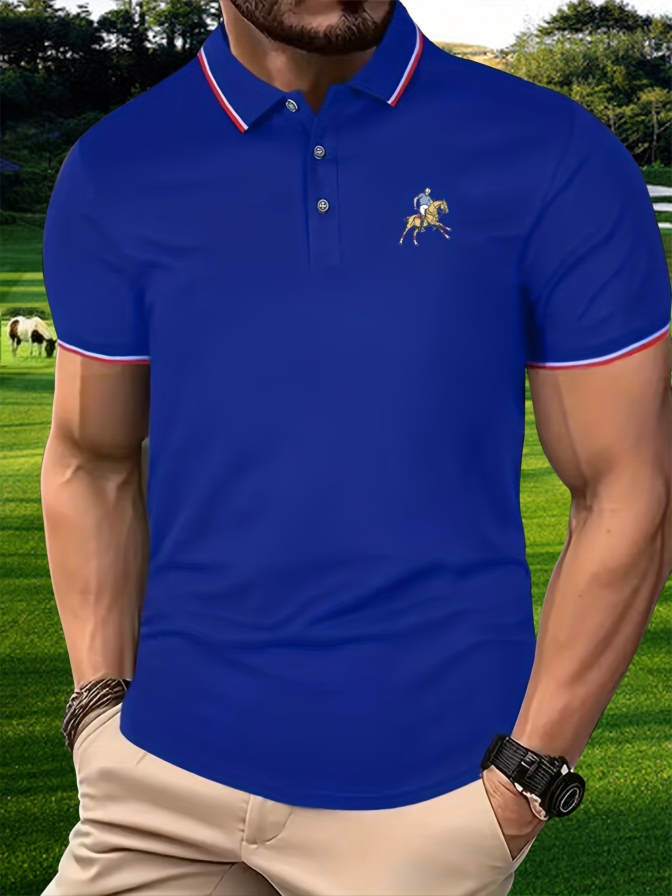 Men's Cartoon Graphic Polo Shirt Active Stretch Lapel Button Up Short Sleeve