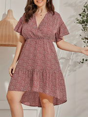 Women's Plus Dalmatian Print Ruffle Trim Dress