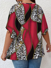  Colorblock Paisley Print V Neck T shirt