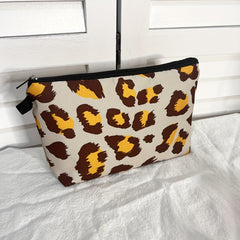 Leopard Cow Pattern Makeup Brushes Bag Cosmetic Pouch Lightweight Portable