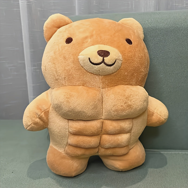 Soft Big Muscle Teddy Bear Light Brown Plush Toy for Christmas