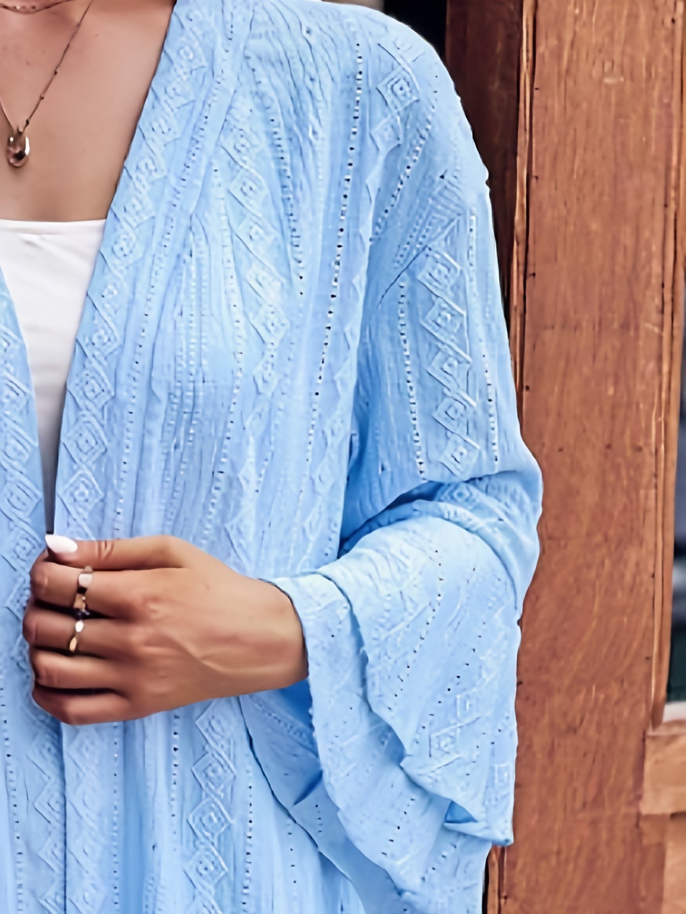  Solid Jacquard Bell Sleeve Cardigan