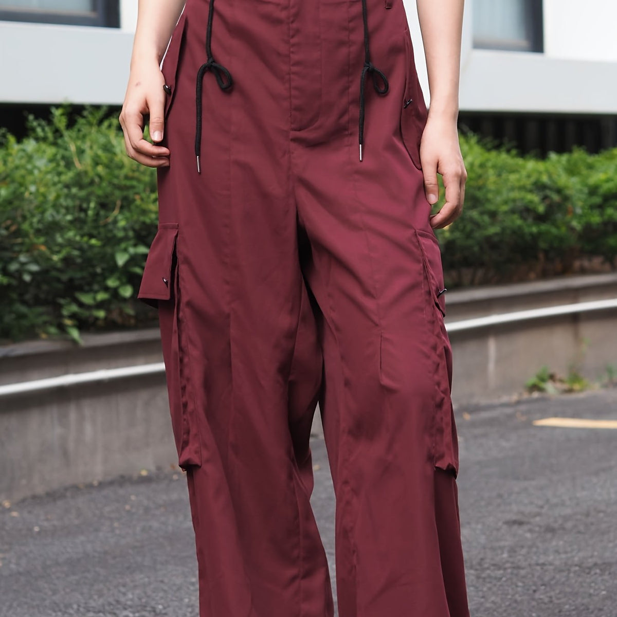 Women's Plus Size Cargo Trousers Button Fly Drawstring Wide Leg