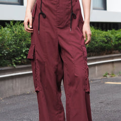 Women's Plus Size Cargo Trousers Button Fly Drawstring Wide Leg