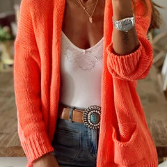  Solid Open Front Cardigan with Pockets