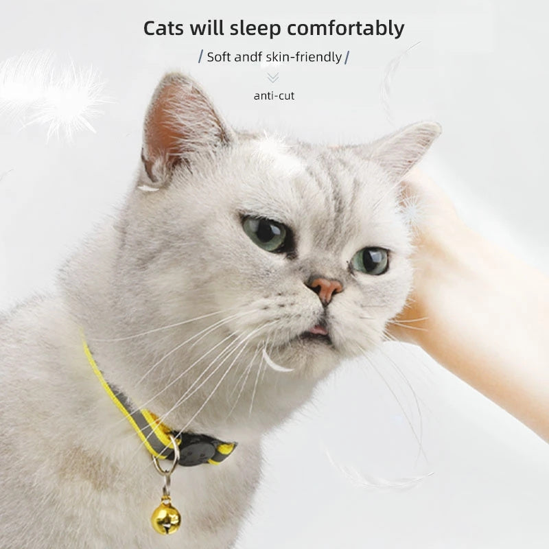 Reflective Pet Collar for Cats and Small Dogs, Safety Buckle, Bell