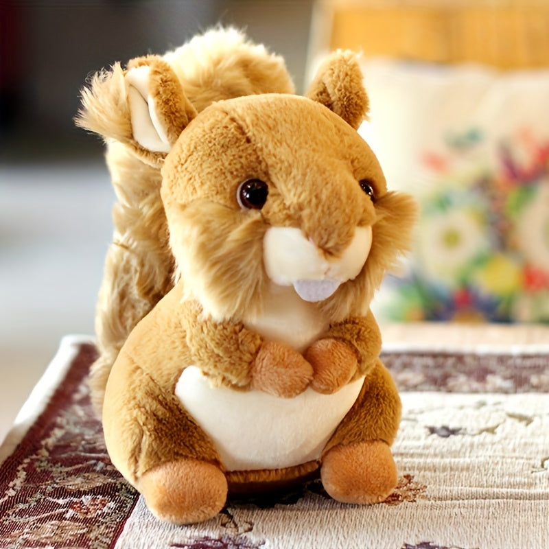 Soft Plush Squirrel Stuffed Animal Toy with Fluffy Fur and Expressive Eyes