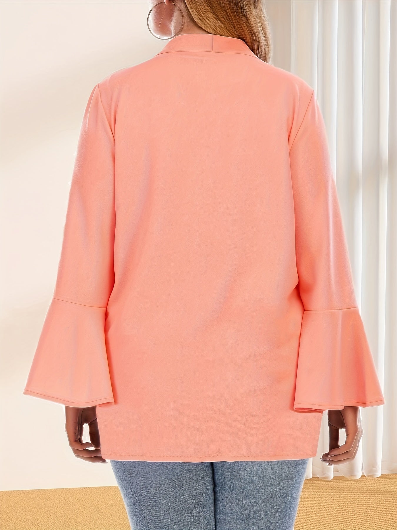  Solid Bell Sleeve Open Front Cardigan