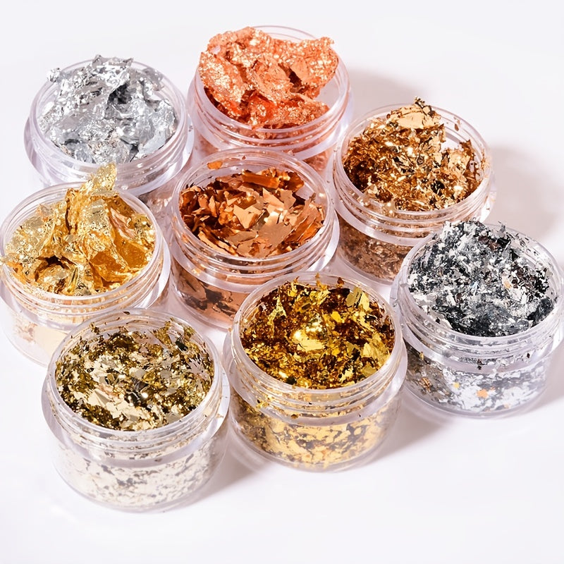 Golden Silvery Nail Foil Flakes 3D Glitter Art Decoration