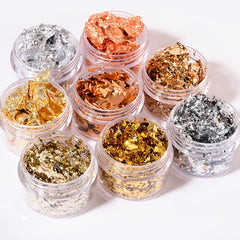 Golden Silvery Nail Foil Flakes 3D Glitter Art Decoration