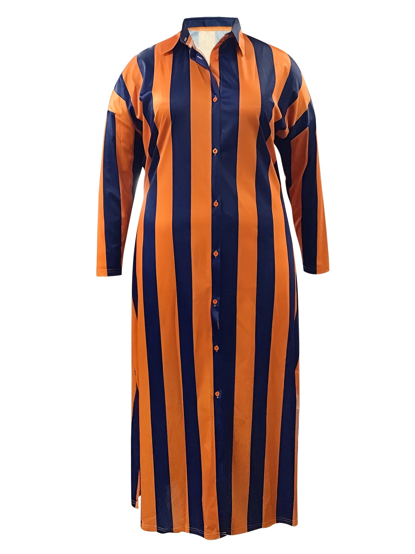  Stripe Long Sleeve Maxi Shirt Dress