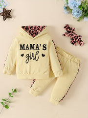 3pcs Baby Girls Hoodie Set Leopard Print Sweatshirt Pants Headband