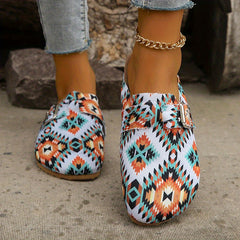 Women's Geometric Pattern Mules Casual Slip On Flat Shoes