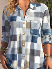  Denim Print Button Up Blouse