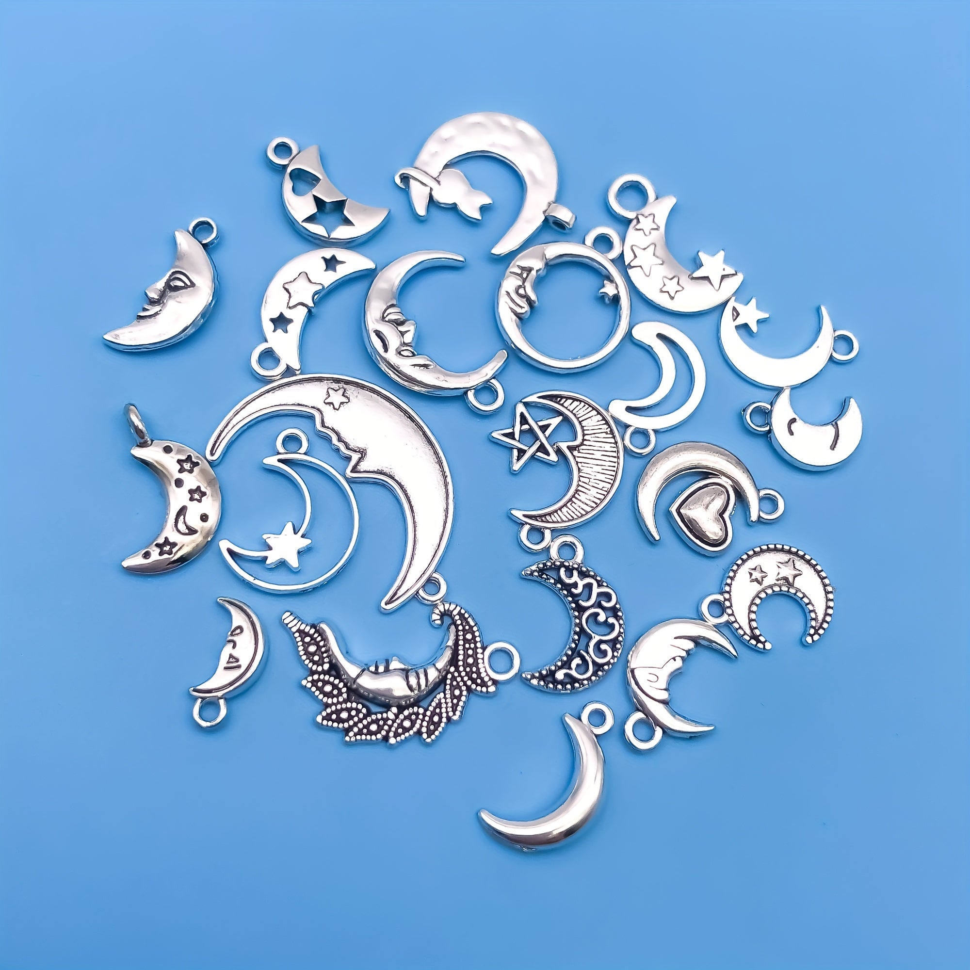 21pcs Antique Silver Sun Moon Star Charms for DIY Jewelry Making