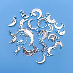 21pcs Antique Silver Sun Moon Star Charms for DIY Jewelry Making