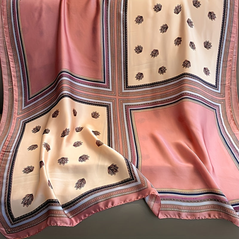 Vintage Pink Block Scarf Satin Shawl Silk Head Wrap