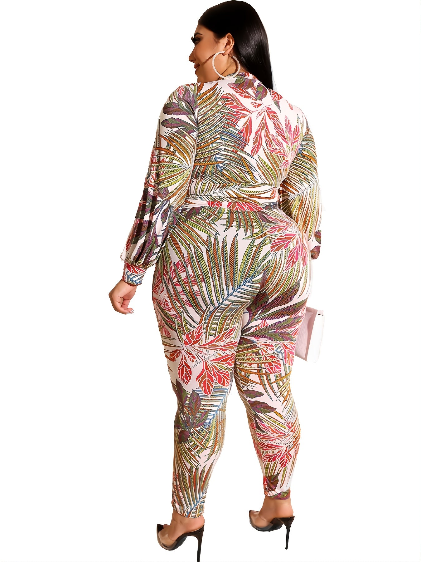  Tropical Print Zipper Front Jacket & Legging Set