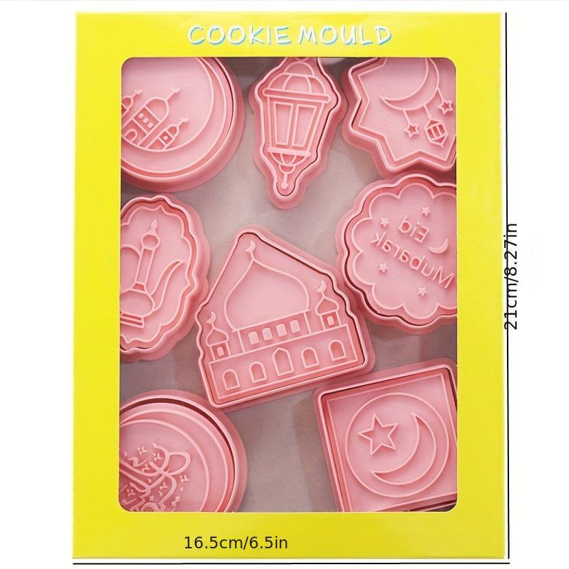 8pcs Eid Cookie Cutters Plastic Moon Star Pattern Candy Mold Eid Mubarak Biscuit