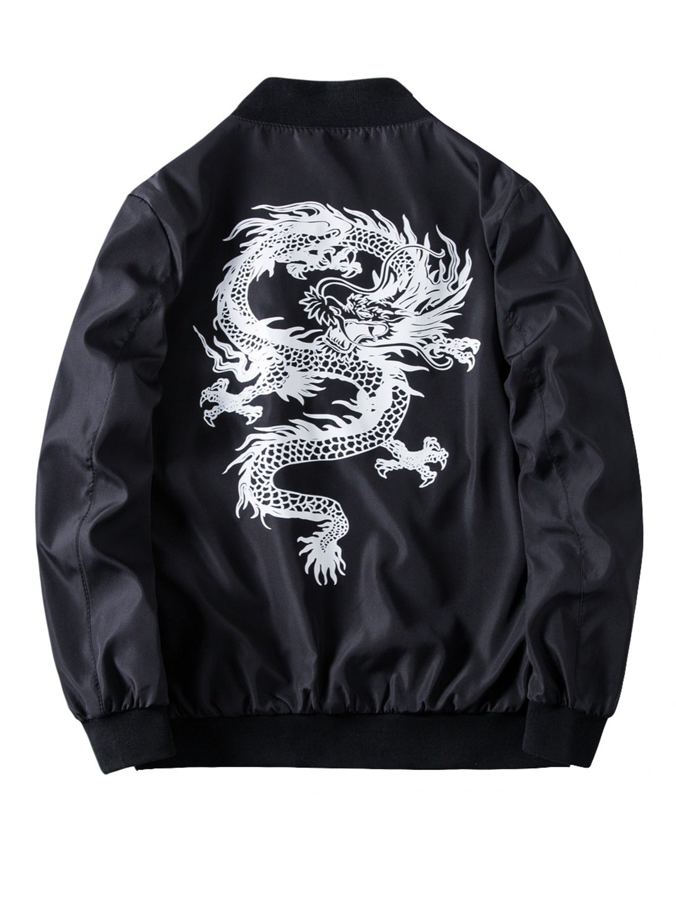 Men's Dragon Printed Baseball Collar Jacket