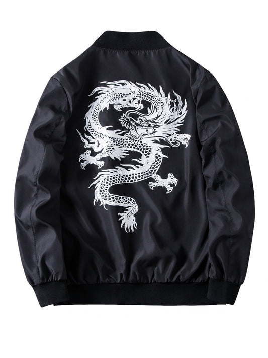 Men's Dragon Printed Baseball Collar Jacket