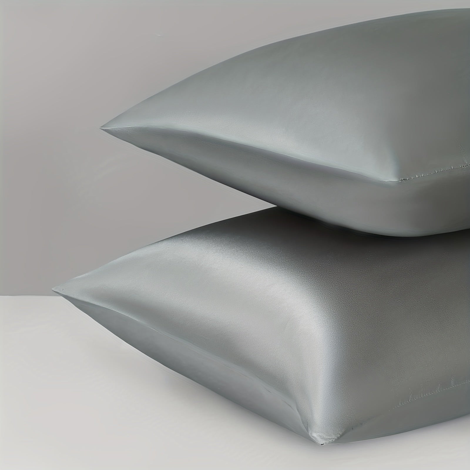 2pcs Silvery Grey Silk Pillowcase Satin Pillowcase with Envelope Closure