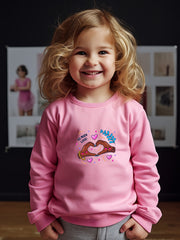 Love Heart Gesture Print Girls Casual Pullover Sweatshirt Long Sleeve Tops