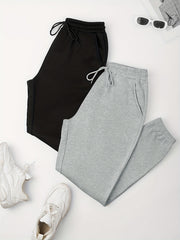 2 Pack Plus Size Sports Pants Women's Plus Elastic Drawstring Jogger Trousers