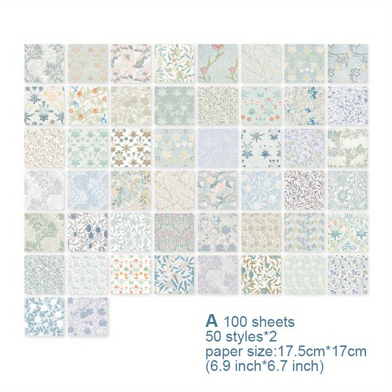 100 Sheets Vintage Floral Scrapbook Paper DIY Crafts Journals Decoupage