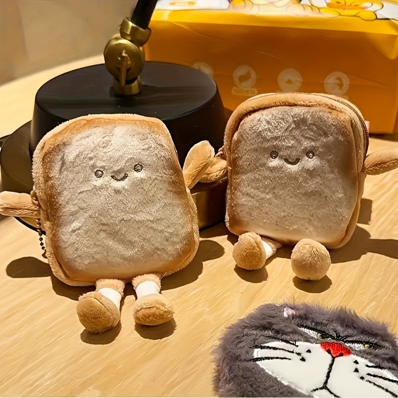 Cartoon Toast Shaped Coin & Earbud Pouch Portable Storage Bag