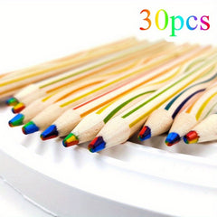 30 Rainbow Pencils Assorted Colors Durable Wooden w/ Metal Lead Casing