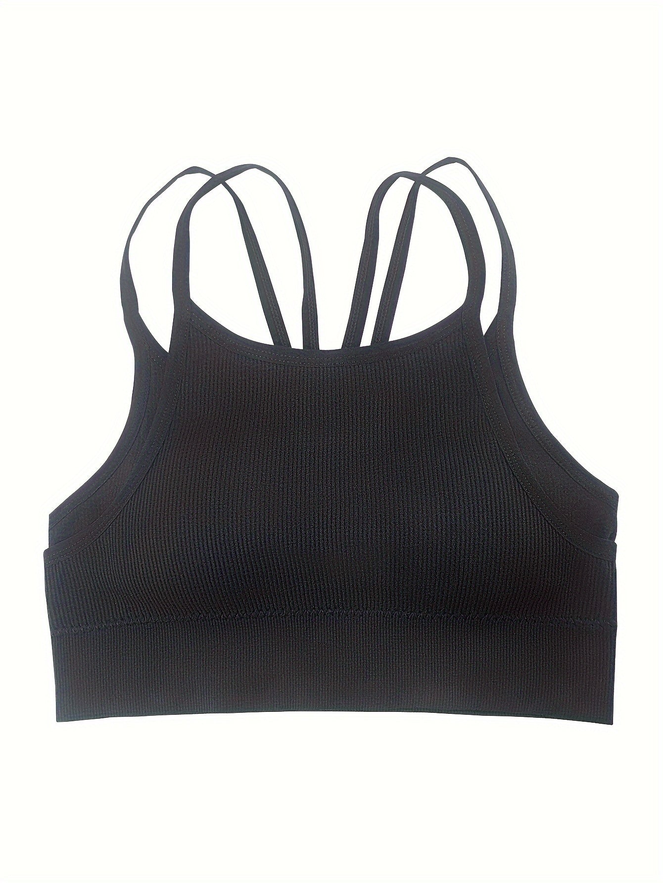 Ribbed Sports Bra Double Straps Breathable Running Workout Lingerie