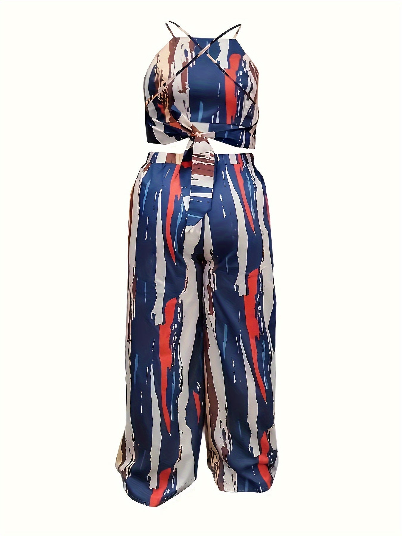  Tie Dye Cross Back Crop Cami Top & Loose Pants Outfits Two Piece Set