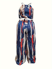  Tie Dye Cross Back Crop Cami Top & Loose Pants Outfits Two Piece Set