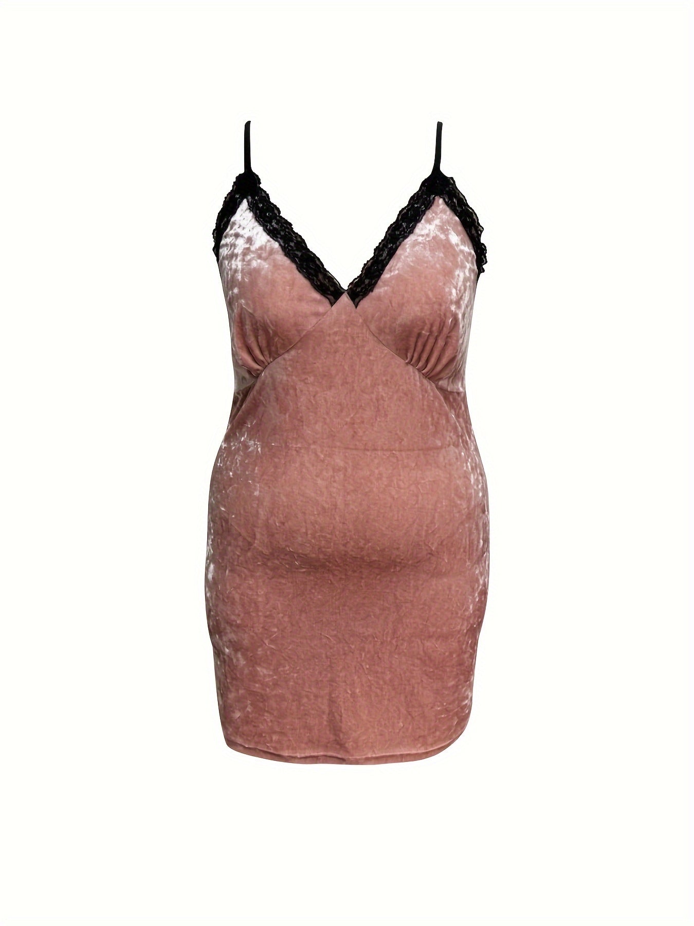  Sexy Nightdress Lace Trim V Neck Bodycon Velvet Cami Sleep Dress