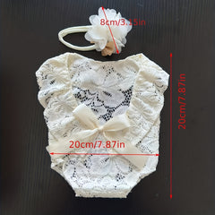 2pcs Baby Hollow Bow Red Lace Photography Clothing Set