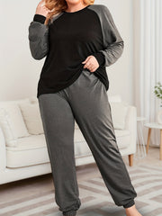  Colorblock Raglan Sleeve Top & Joggers Set