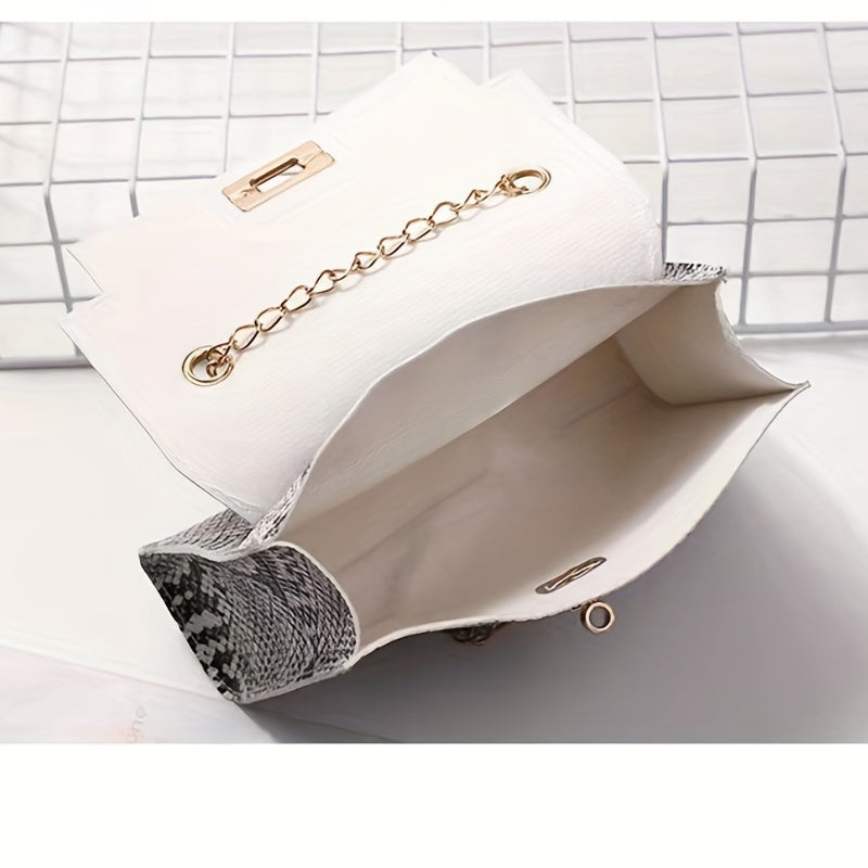 Snake Skin Pattern Crossbody Bag Turn Lock Chain Bag